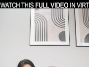 Solo brunette Latina girl Kristy Ley masturbates on the couch with a sex toy in VR. 1/16