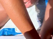 Teen couple on public beach and she touches his thin penis in front of strangers 15/16