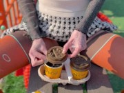 Naked drinking coffee in the park 11/16