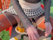 Naked drinking coffee in the park 13/16