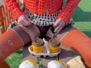 Naked drinking coffee in the park 16/16