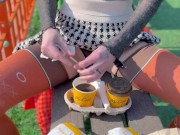 Naked drinking coffee in the park 8/16