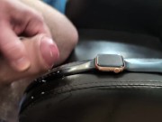 Cumshot on Girlfriend's Apple Watch with Shiny Black Band (Wristwatch Fetish) 14/16