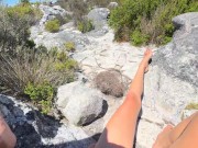 Touching her young and saggy tits and pussy in front of people outdoor 8/16