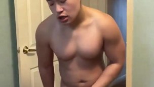 Horny Asian Guy Strokes His Cock