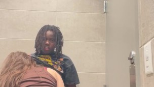 Interracial lesbian amateurs have fun in restaurant bathroom