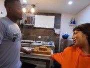 The pizza deliveryman fucks the customer for bo pay! underneath the diver finds the huge boobs and c