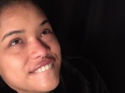 My stepsister moans with pleasure as she chokes on my cock n' sticks out her tongue waiting for cum 14/16