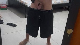 playing with my cock in front of the mirror