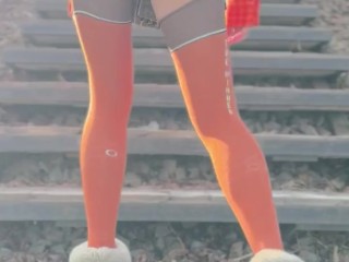 Walking in the park, on the ice, undressing and photo session