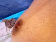 Teen with small saggy tits showing off to strangers on a public beach 12/16