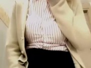 Hot blonde milf plays with anal plug in public restroom, makes ass - mouth