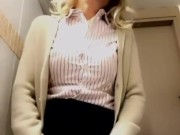 Hot blonde milf plays with anal plug in public restroom, makes ass - mouth 14/16