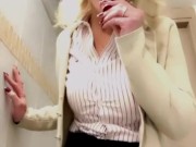 Hot blonde milf plays with anal plug in public restroom, makes ass - mouth 6/16