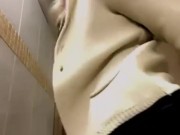 Hot blonde milf plays with anal plug in public restroom, makes ass - mouth 8/16