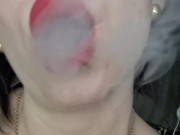 Smoking with bare tits, red lips 6/16
