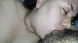 The bitch's blowjob goes deep on the hard cock, sucking and licking it to the core