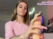 Skinny babe tries to handle huge dildo 6/16