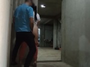 Her parents are at home, so we hide behind the door to fuck and not be seen