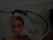 Baby Sue masturbates in a wedding dress with cum on her face. Playing with dolls..mp4