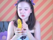 Now I understand why minions like bananas so much, fingering my tight pussy is not enough for me 2/16