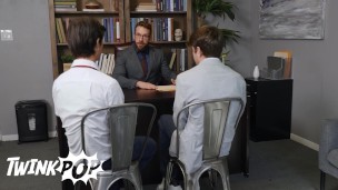 TWINKPOP - Dean Morgxn Thicke Masturbates To Joey Mills Sucking Luke Connors' Big Cock