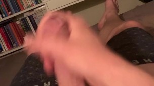 White uncut big dick handjob