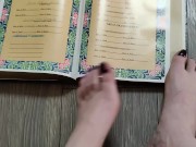 Using my long finger toes to flip through the pages of a Bible with my clean barefeet 13/16