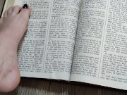 Using my long finger toes to flip through the pages of a Bible with my clean barefeet 3/16