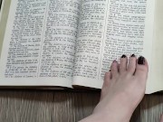 Using my long finger toes to flip through the pages of a Bible with my clean barefeet 6/16