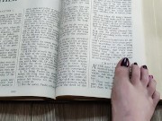 Using my long finger toes to flip through the pages of a Bible with my clean barefeet 7/16