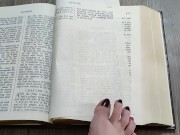 Using my long finger toes to flip through the pages of a Bible with my clean barefeet 8/16