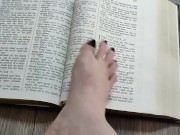 Using my long finger toes to flip through the pages of a Bible with my clean barefeet 9/16