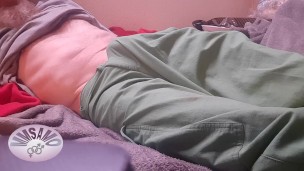 MeMySelfAndMyOwn moaning cumshot in pants after a intense horny handjob. Teasing my skinny wet body.