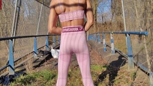 Big Cock Femboy in Gymshark leggings Outdoor