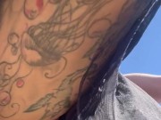 NZ goth girl upskirt beach walk 9/16