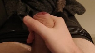 POV Femboy Masturbating in leather leggings Pink leopard panties