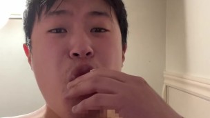 Asian Guy Eats His Own Cum