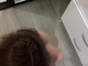 Squatting sucking cock