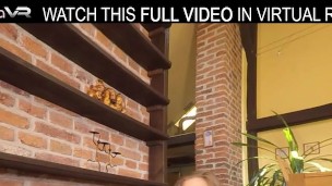 Solo girl, Sarah Kay,uses a big dildo,in VR.