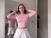 gym girl gym wear try on haul tennis skirt cute blonde try on haul