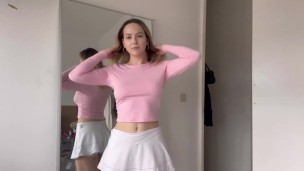 gym girl gym wear try on haul tennis skirt cute blonde try on haul