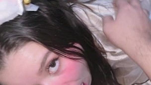 Petite Kitten in Satin Pajamas Gets Caught Taking Pics and Things Get Wild