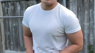 Asian Boy Jerks Off In His Backyard And Busts A Load