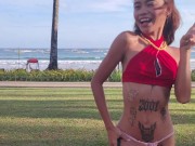 Load of cum on stomach in the Luxury Resort before going to discover local nature 2/16