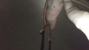 Totally naked on the street, playing with my piss, almost caught twice
