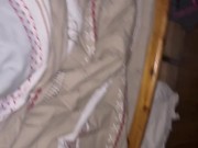 he puts his fingers in my pussy to wake me up and cums on my pajamas 9/16