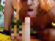 Ebony eGirl in Pikachu Ears Gets Kinky: Spits & Licks Her Favorite Dildo! 3/16