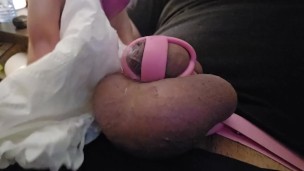 Cuming in chastity with vibrator