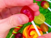 Satisfying video how to unpack rainbow lollipops and chocolate asmr